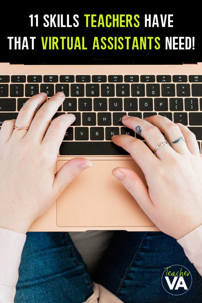 11 Skills that Teachers Have that VAs Need - image of hands on a computer