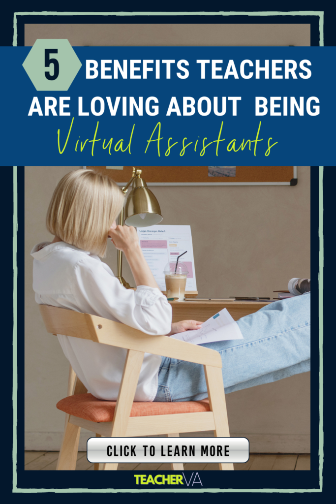 5 Benefits of being a virtual assistant - woman sitting at desk in home office with her feet up on the desk